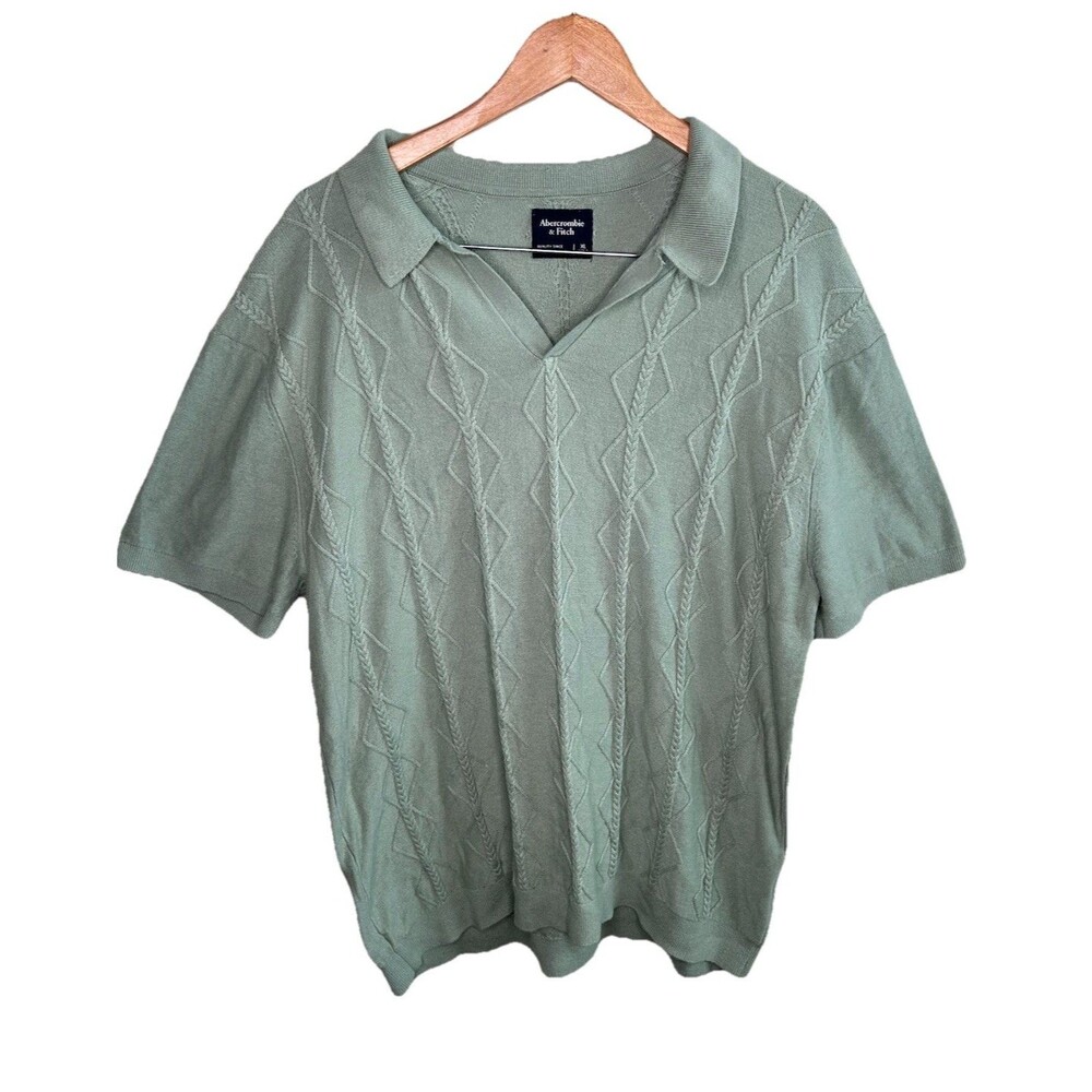 Abercrombie & Fitch Mens Sz XL Mint Green Johnny Collar Cable Sitch Sweater Polo